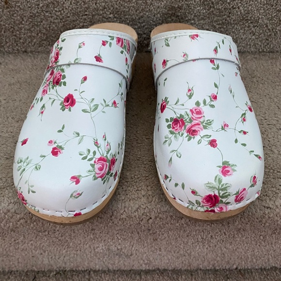 SIMSON Dutch Fleuriste White Leather Roses Orthopedic Shoe Wood Clogs Size 41 EU - Picture 3 of 12